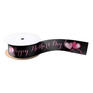 Pink Double Hearts Happy Mother's Day Satin Ribbon