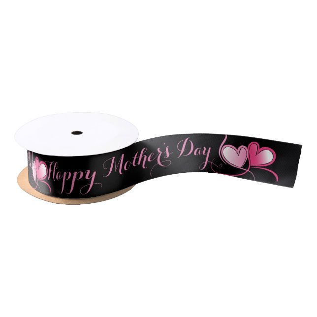 Pink Double Hearts Happy Mother's Day Satin Ribbon (Spool)