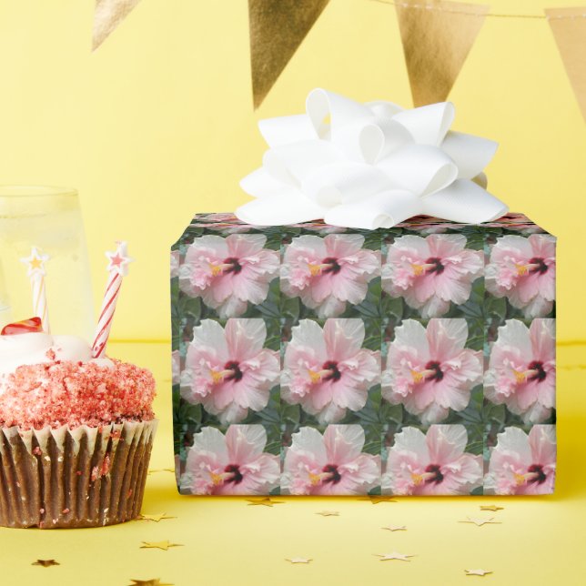 Pink Double Hibiscus Floral Wrapping Paper (Birthday Party)