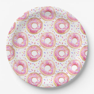 Pink Doughnut and Sprinkles 1st Birthday Paper Plate