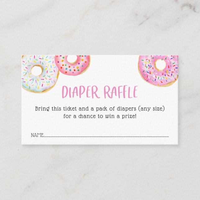 Pink Doughnut Baby Diaper Raffle Ticket Enclosure Card (Front)