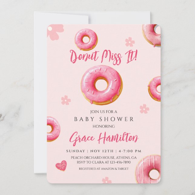 Pink Doughnut Baby Shower Invitation for Girls (Front)