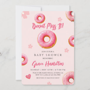 Pink Doughnut Baby Shower Invitation for Girls