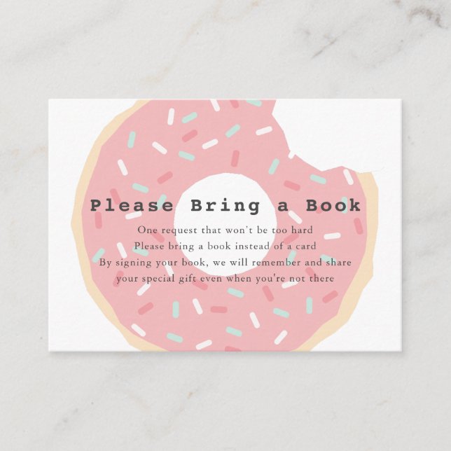 Pink Doughnut Baby Shower Please Bring a Book Enclosure Card (Front)