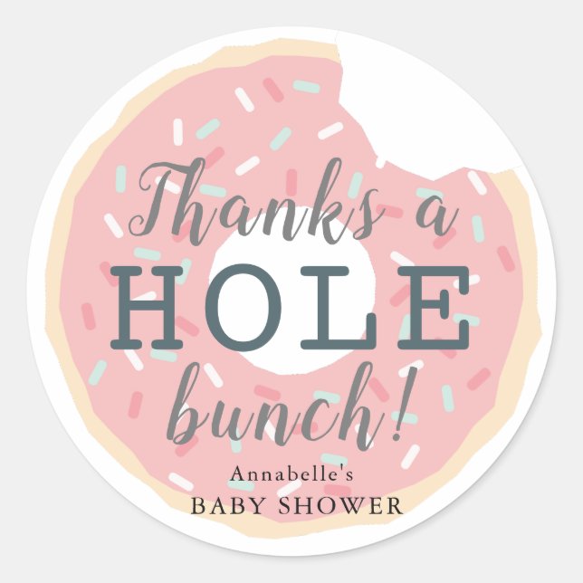 Pink Doughnut Baby Shower Thank You Sticker (Front)