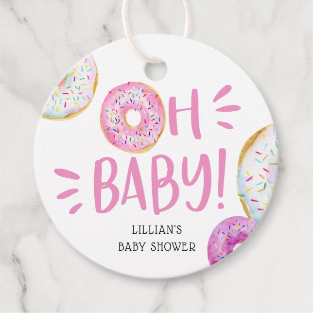 Pink Doughnut Baby Sprinkle Favour Tags (Front)