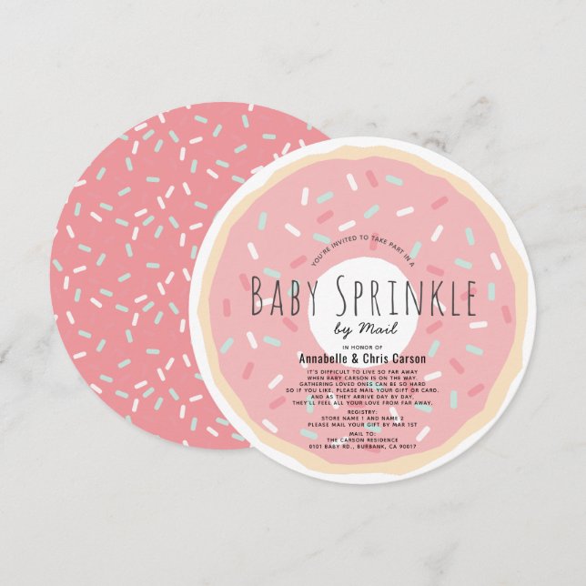 Pink Doughnut Baby Sprinkle Shower by Mail Circle Invitation (Front/Back)