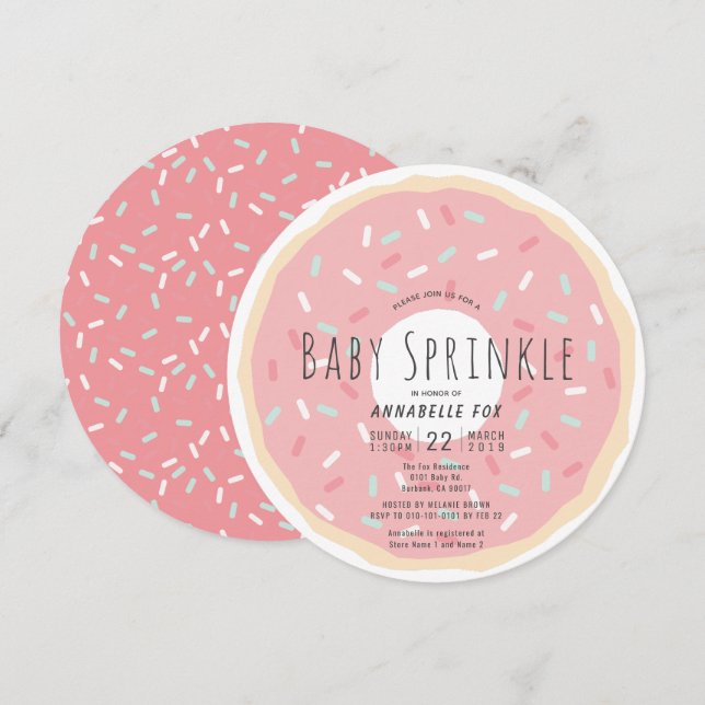 Pink Doughnut Baby Sprinkle Shower Circle Invitation (Front/Back)