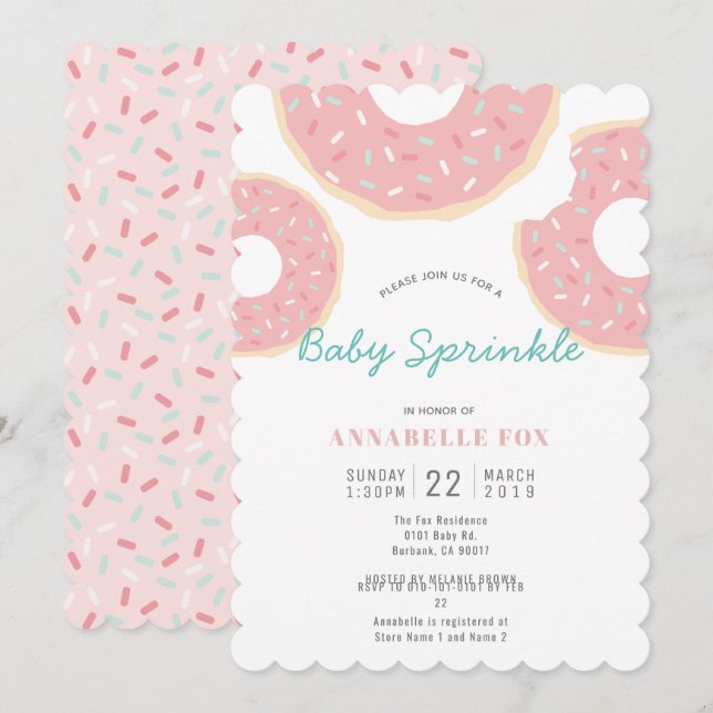 Pink Doughnut Baby Sprinkle Shower Invitation (Front/Back)