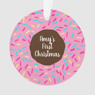 Pink Doughnut Baby's First Christmas Custom Photo  Ornament