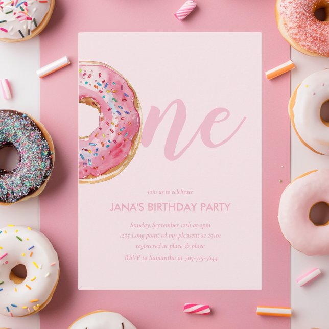  Pink Doughnut Birthday Invitation (Creator Uploaded)