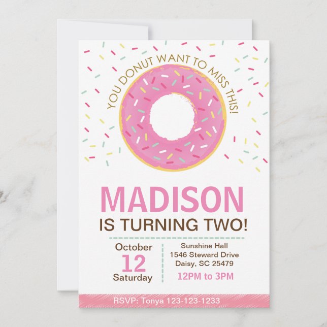 Pink Doughnut Birthday Invitation (Front)