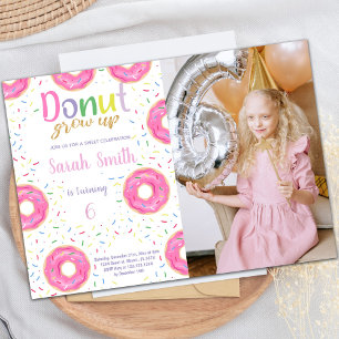 Pink Doughnut Birthday Invitations with photo