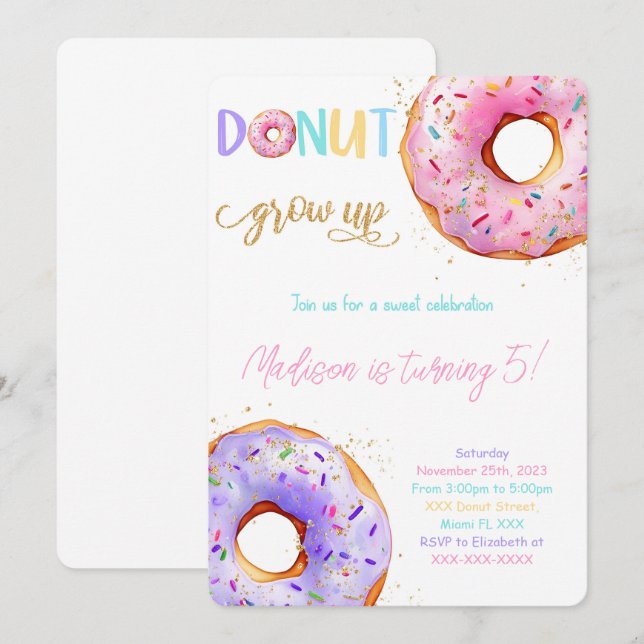 Pink Doughnut Birthday Party Invitation (Front/Back)