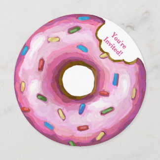 Pink Doughnut Birthday Party Round Invitation