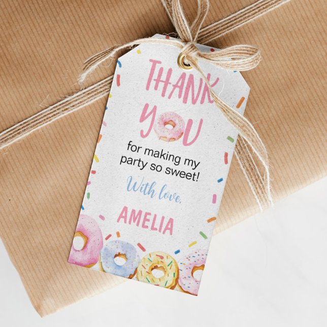 Pink Doughnut Birthday Party Thank You Tag (Creator Uploaded)