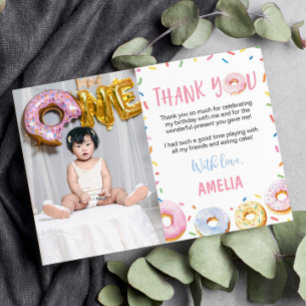 Pink Doughnut Birthday Photo Thank You Card
