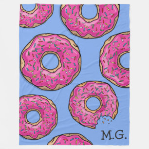 Pink Doughnut Cluster Custom Name Blue Fleece Blanket