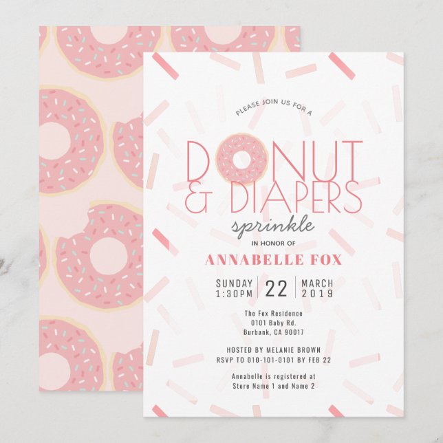 Pink Doughnut & Diapers Sprinkle Baby Shower Invitation (Front/Back)