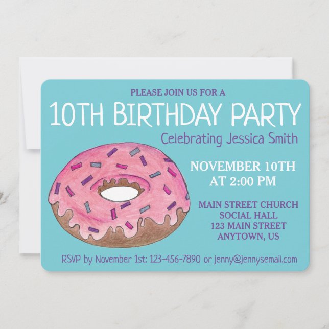 Pink Doughnut Doughnut Birthday Party Breakfast Invitation (Front)