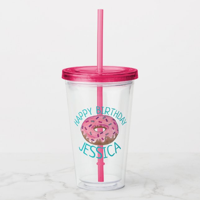 Pink Doughnut Doughnut Sprinkles Frosting Foodie Acrylic Tumbler (Front)