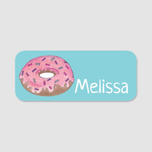Pink Doughnut Doughnut Sprinkles Junk Food Pastry Name Tag