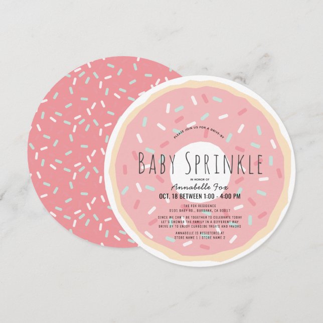 Pink Doughnut Drive-by Baby Sprinkle Shower Circle Invitation (Front/Back)