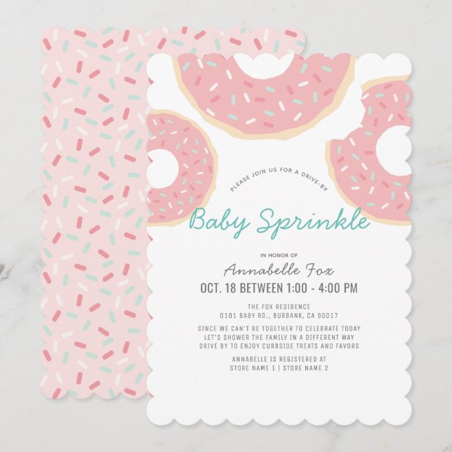 Pink Doughnut Drive-by Baby Sprinkle Shower Invitation (Front/Back)
