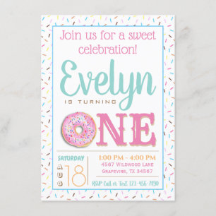 Pink Doughnut First Birthday Party Invitation