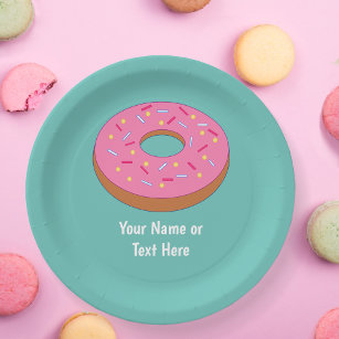 Pink Doughnut - Frosted Ring Donut with your text Paper Plate