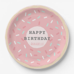 Pink Doughnut Girl's Birthday Paper Plate