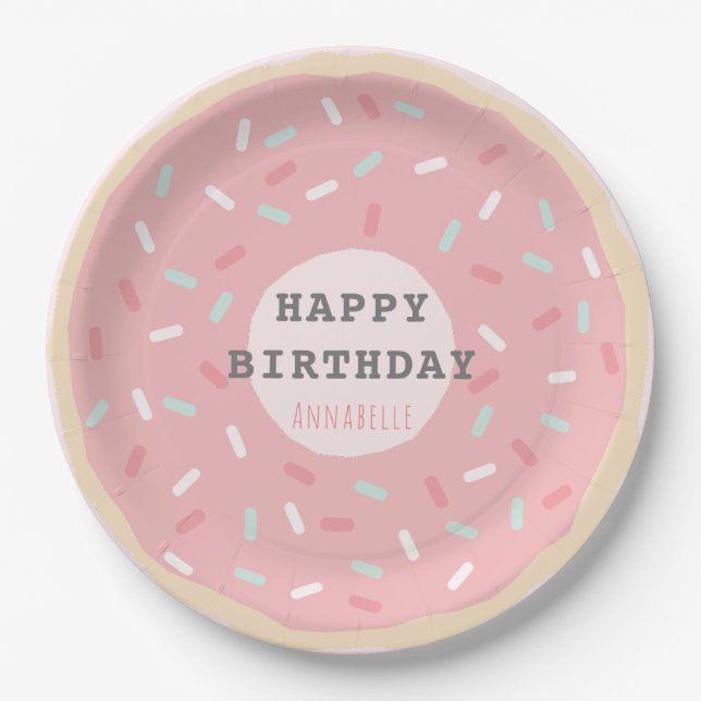 Pink Doughnut Girl's Birthday Paper Plate (Front)
