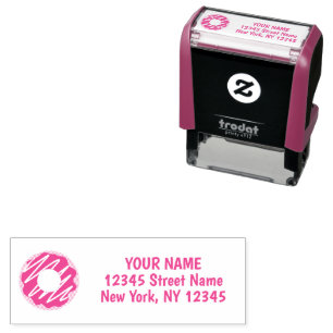Pink doughnut logo custom business return address  self-inking stamp