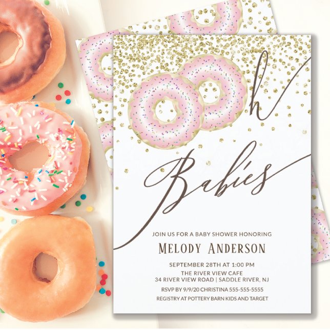 Pink Doughnut Oh Babies Twin Girls Baby Shower Invitation (Creator Uploaded)