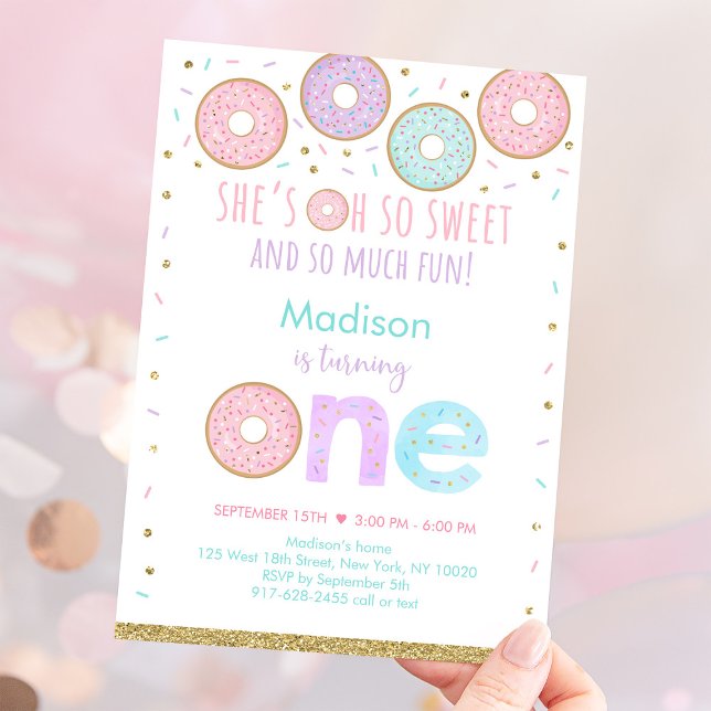 Pink Doughnut Oh So Sweet First Birthday Invitation (Creator Uploaded)