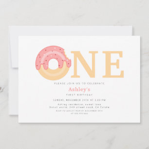 Pink Doughnut One 1st Birthday  Invitation