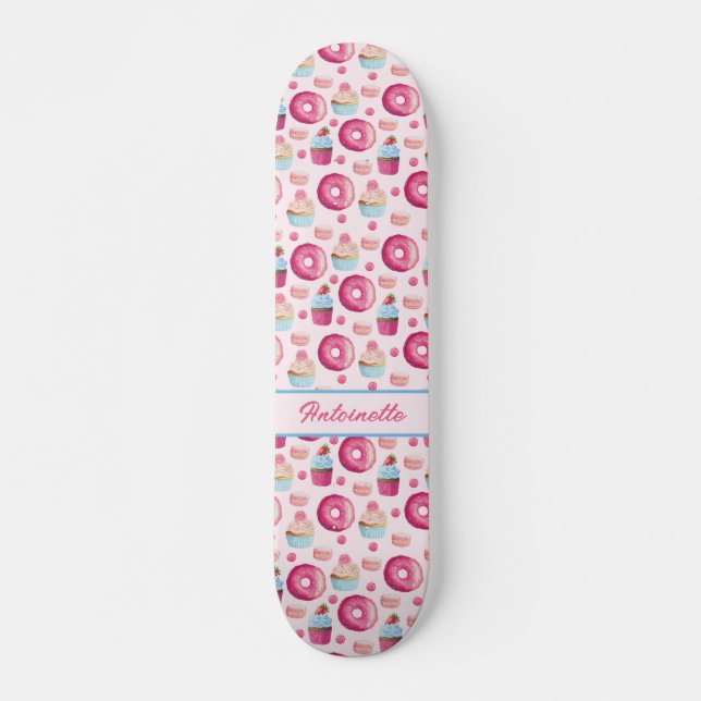 Pink Doughnut Pattern Skateboard (Front)