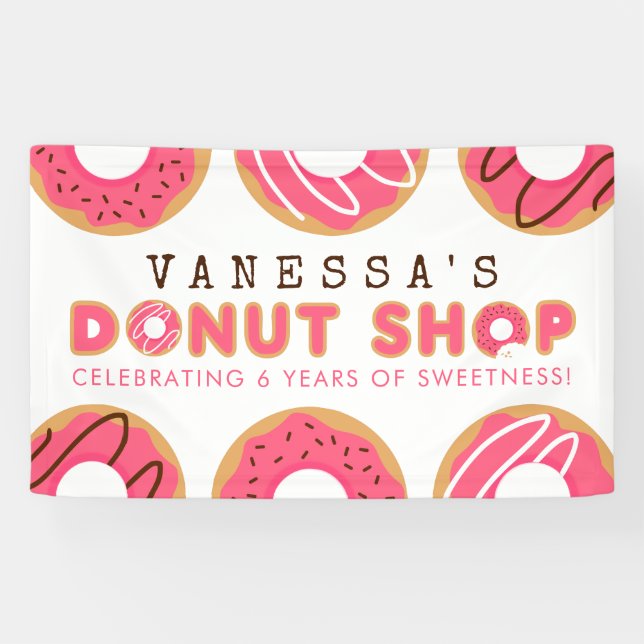 Pink Doughnut Shop Birthday Party Banner (Horizontal)