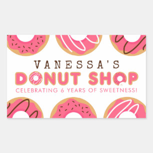 Pink Doughnut Shop Birthday Party Rectangular Sticker