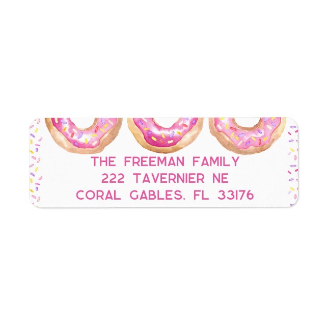 Pink Doughnut Sprinkle Address Sticker Cute Fun (Front)