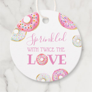  Pink Doughnut Sprinkled with Twice the Love Twin Favour Tags