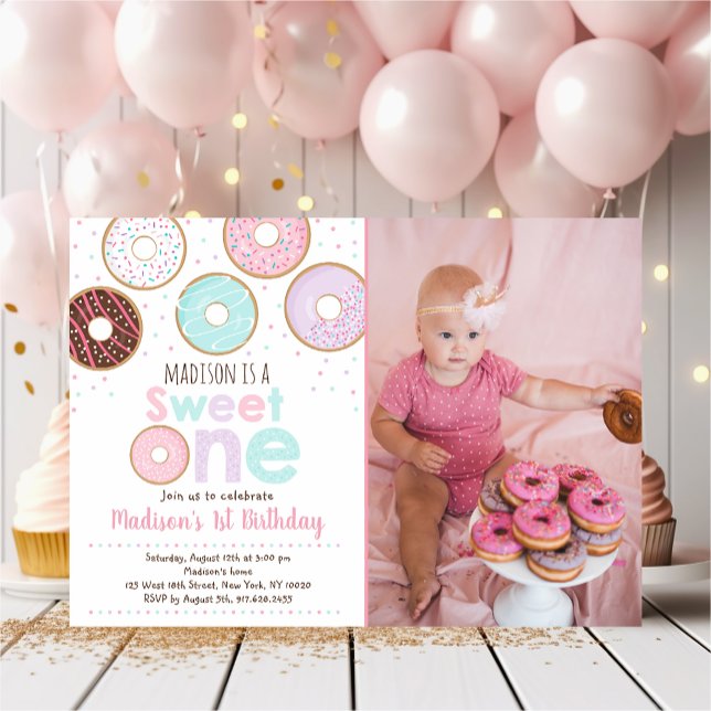 Pink Doughnut Sweet One First Birthday Invitation (Creator Uploaded)