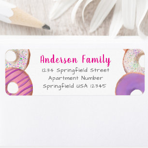 Pink Doughnut Theme Family Name Custom Return Addr