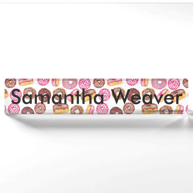 Pink Doughnut Typography and Watercolor Cute Nameplate (Front)