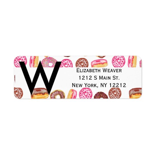 Pink Doughnut Typography and Watercolor Cute Return Address Label