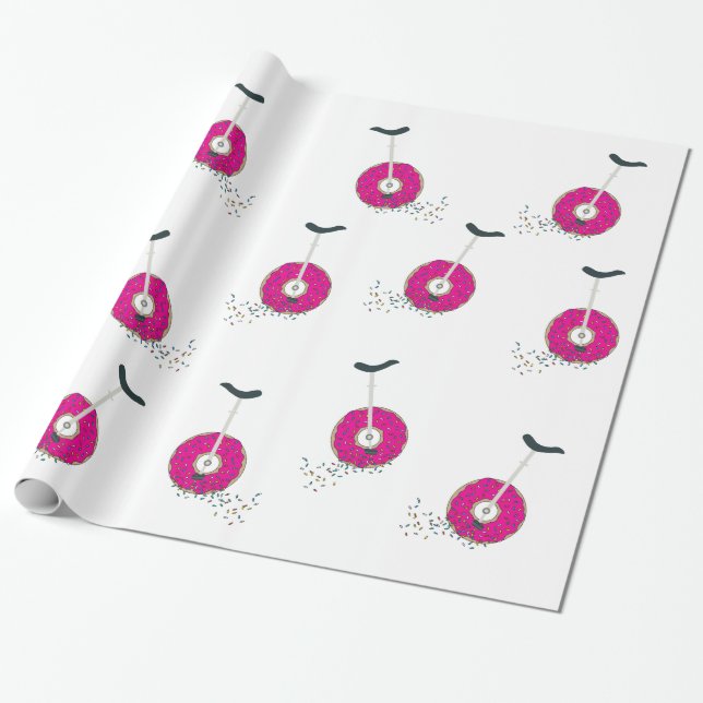 Pink Doughnut Wheel Unicycle with Colourful Sprink Wrapping Paper (Unrolled)