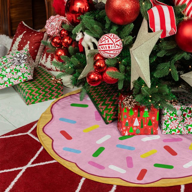 Pink Doughnut with Colourful Sprinkles Brushed Polyester Tree Skirt (Pink Donut with Colorful Sprinkles Brushed Polyester Tree Skirt)