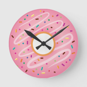 Pink Doughnut with Rainbow Sprinkles Round Clock