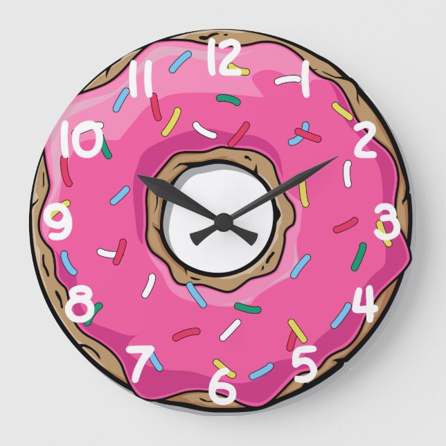 Pink Doughnut with Sprinkles Large Clock (Front)