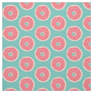 Pink Doughnut with Sprinkles Pattern on Aqua Blue Fabric